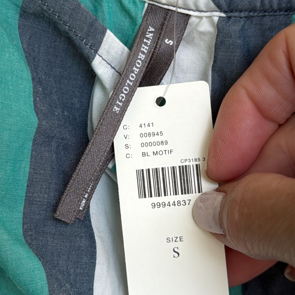 NWT By Anthropologie Aqua/Gray/White Striped Cotton Shift Dress Size Small - Picture 3 of 14